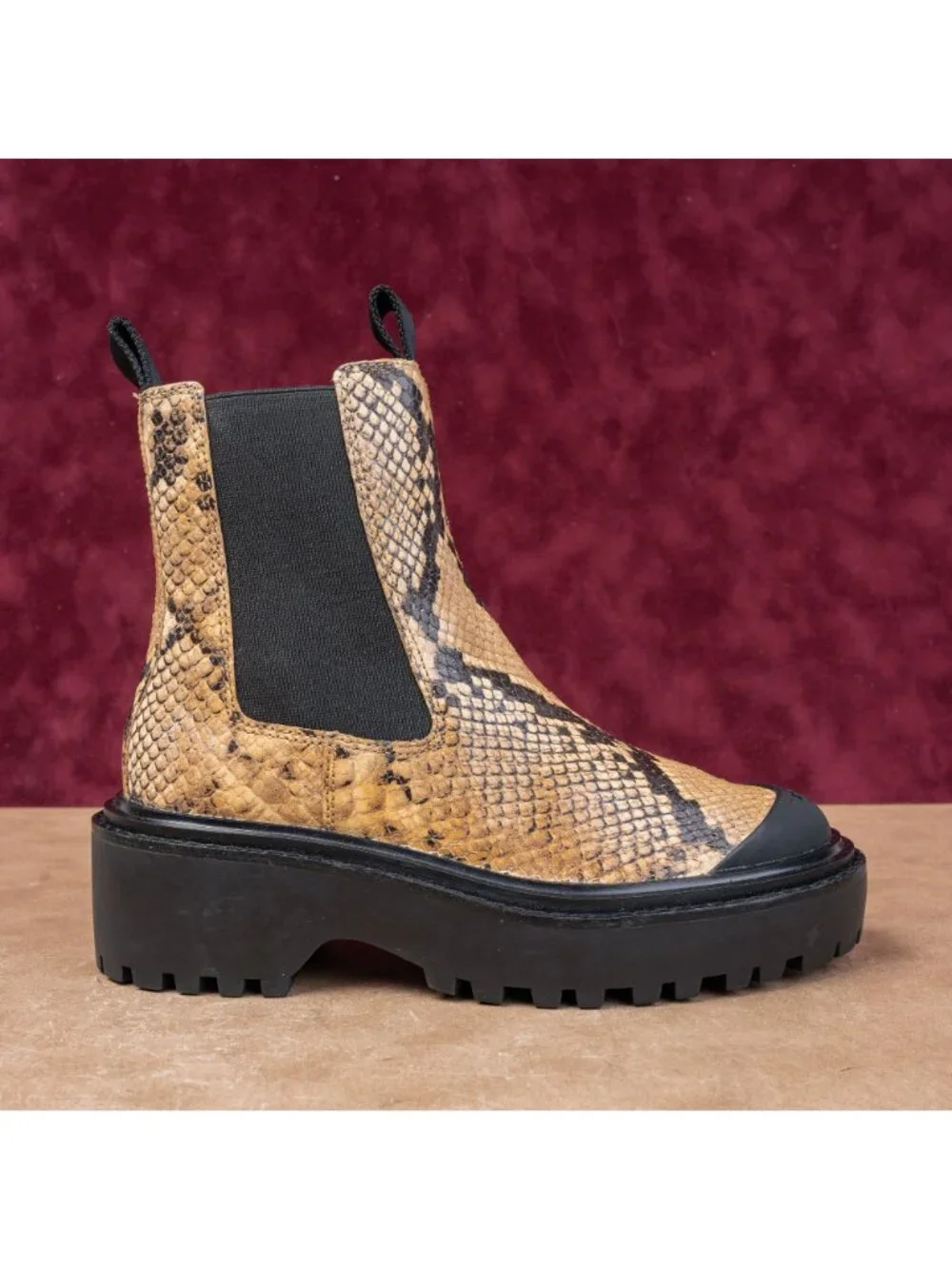 Tory Burch Woman Snakeskin Print T Logo Fashion Retro Leather Bootie Boots 6.5